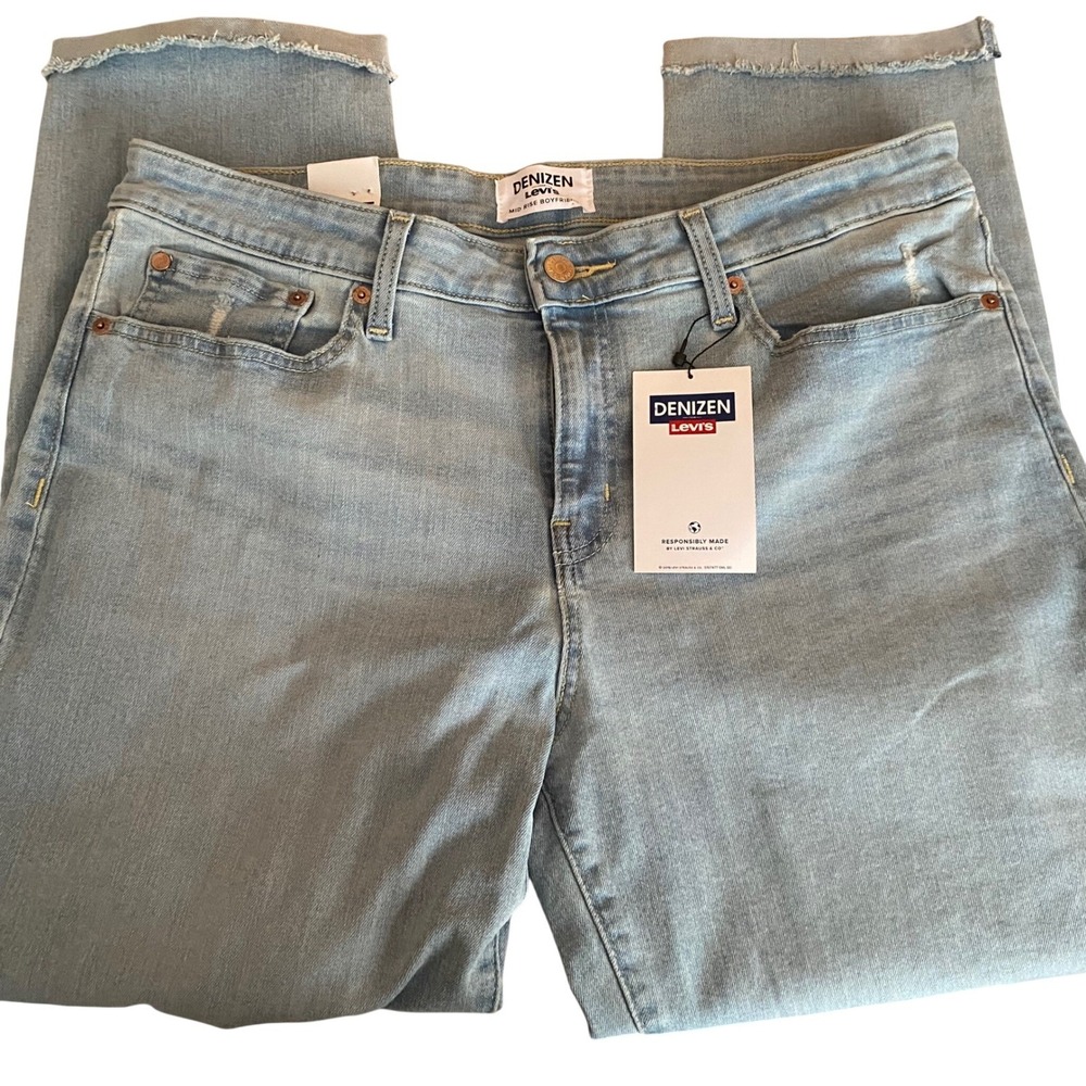 Denizen from Levis Womens Mid Rise Slim Boyfriend Jeans Light Wash Distressed 16